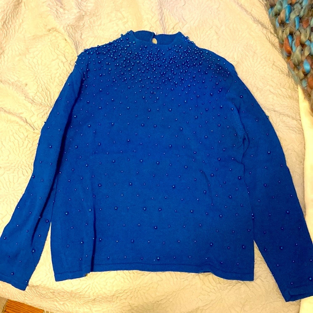 Bedford Fair Lifestyles Beaded Royal Blue Sweater